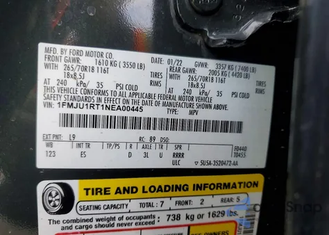 2022 Ford Expedition Timberline z USA, uszkodzony, nr VIN 1FMJU1RT1NEA00445